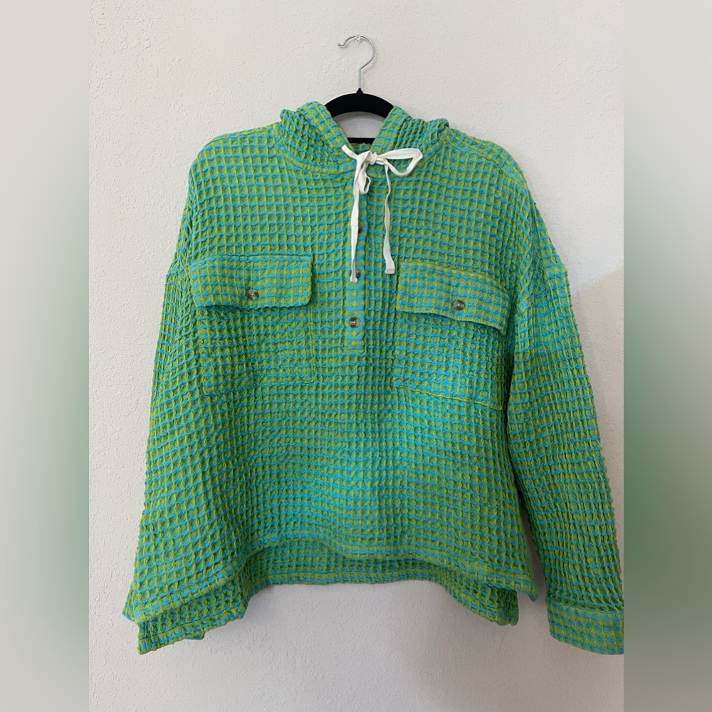 URBAN OUTFITTERS BDG Baja Stanley Waffle Hooded Top SZ XL Blue Gree NWT - Picture 7 of 10